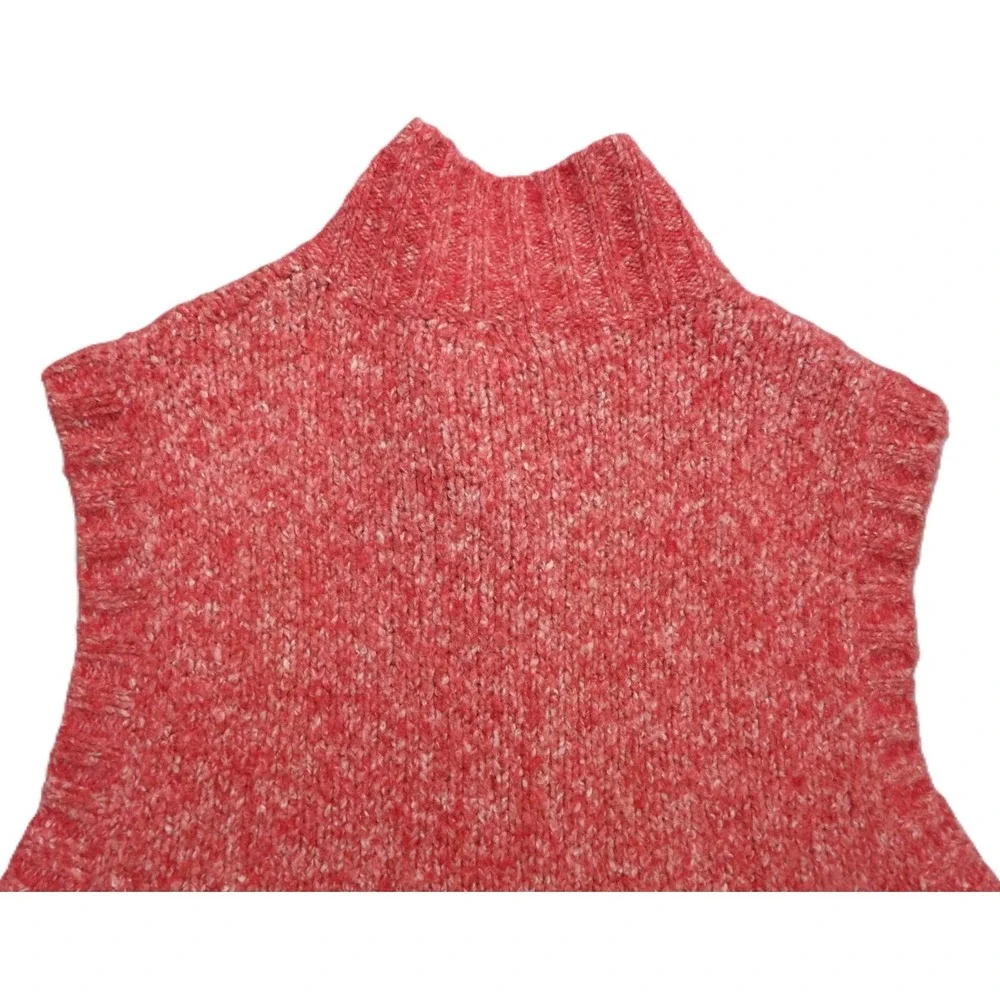 LL Bean Wool Blend Sweater Vest Women S Pink Cable Knit Button Mock Neck Classic